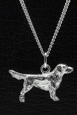 Zilveren Flat coated retriever ketting hanger - groot