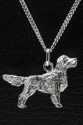 Zilveren Gordon setter ketting hanger - groot