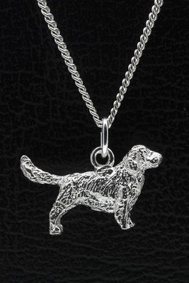 Zilveren Clumber spaniel met staart ketting hanger - groot