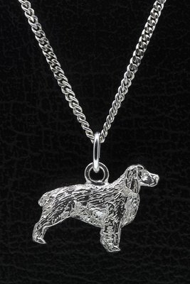 Zilveren Engelse springer spaniel ketting hanger - groot