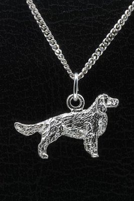 Zilveren Engelse springer spaniel met staart ketting hanger - groot