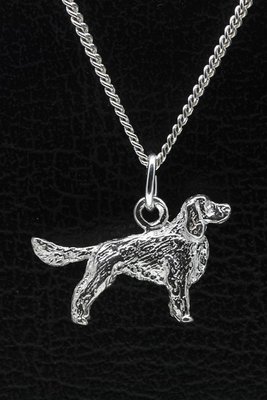 Zilveren Welsh springer spaniel met staart ketting hanger - groot