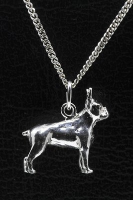 Zilveren Boston terrier ketting hanger - groot