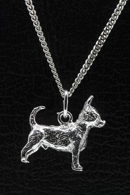 Zilveren Chihuahua korthaar ketting hanger - groot