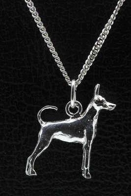 Zilveren Amerikaanse toy terrier met staart ketting hanger - groot