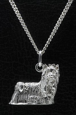 Zilveren Yorkshire terrier - omkijk ketting hanger - groot