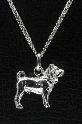 Zilveren Sharpei ketting hanger - groot