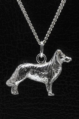 Zilveren Border collie ketting hanger - groot