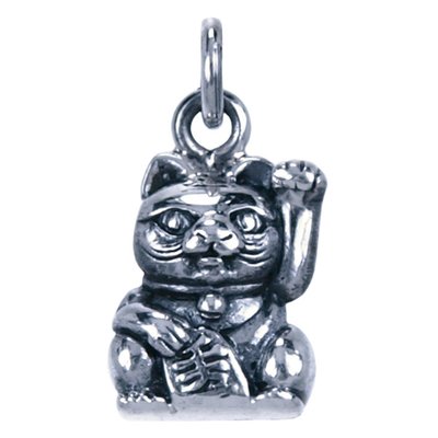 Zilveren Maneki Neko gelukskat ketting hanger