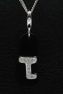 Zilveren Teenslipper groot zwart met kristallen hanger en/of bedel