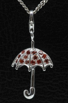 Zilveren Paraplu rood/wit hanger en/of bedel