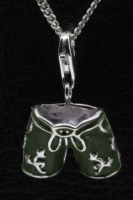 Zilveren Duitse lederhose groen hanger en/of bedel