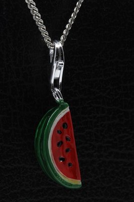 Zilveren Watermeloen schijf middel hanger én bedel