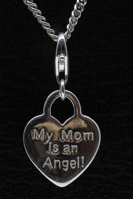 Zilveren Hartje My Mom is an Angel hanger én bedel