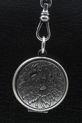 Foto medaillon Rond met zonnebloem 2 foto's ketting hanger zwaar verzilverd