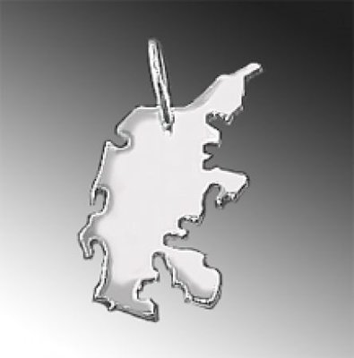 Zilveren Landkaart Denemarken ketting hanger