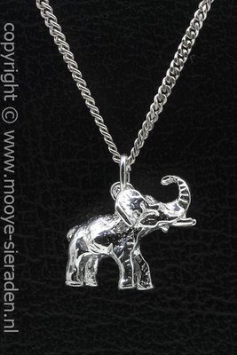 Zilveren Olifant middel ketting hanger