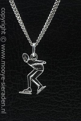 Zilveren Schaatser plat ketting hanger