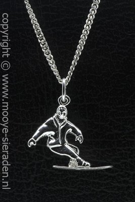 Zilveren Snowboarder ketting hanger