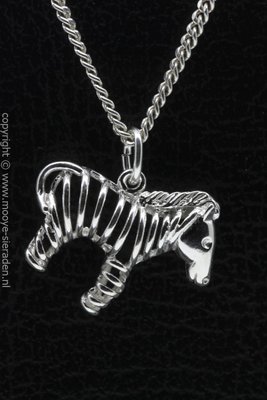 Zilveren Zebra opengewerkt ketting hanger