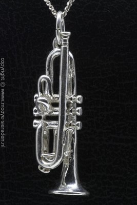 Zilveren Trompet XL ketting hanger