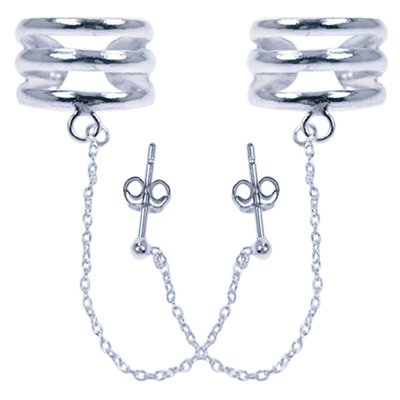 Zilveren 3 ringen met ketting Oorklem