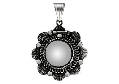 Zilveren Medaillon Bloem fantasie ketting hanger