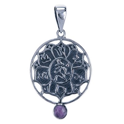 Zilveren Lotus met amethyst ketting hanger