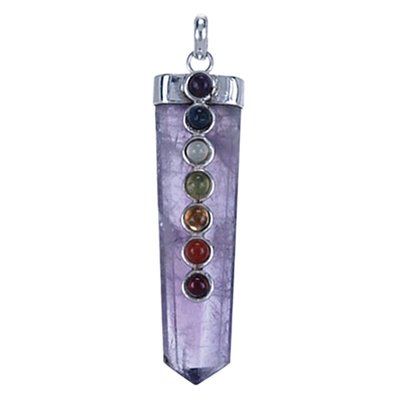 Zilveren Chakra op amethyst ketting hanger