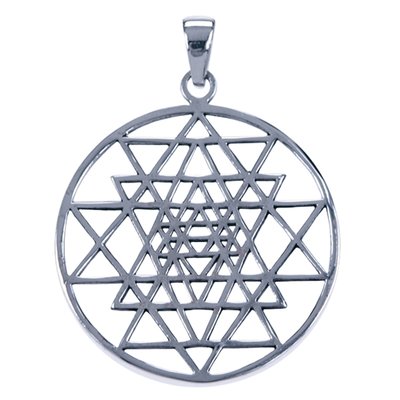 Zilveren Sri Yantra open driehoeken ketting hanger