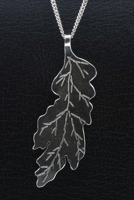 Zilveren Eiken blad krom handgemaakt XL ketting hanger