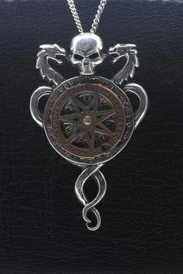 Zilveren Doodskop met kompas draaiend XL ketting hanger
