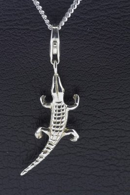 Zilveren Alligator krokodil hanger en bedel