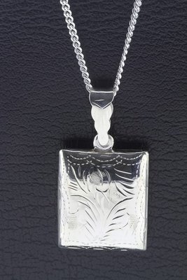 Zilveren Foto medaillon rechthoek bloemmotief 2 foto's ketting hanger