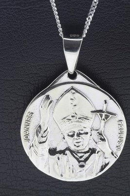 Zilveren Paus Johannes Paulus II XL ketting hanger