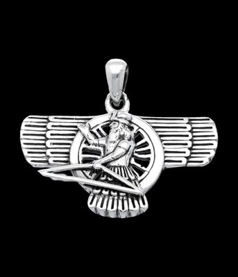 Zilveren Assyrische god Ashur kettinghanger