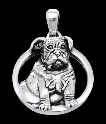 Zilveren Bulldog in cirkel kettinghanger