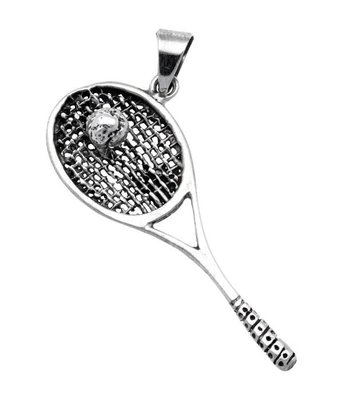 Zilveren Tennisracket groot met bal kettinghanger