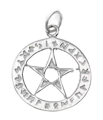 Zilveren Pentagram met runenrand kettinghanger