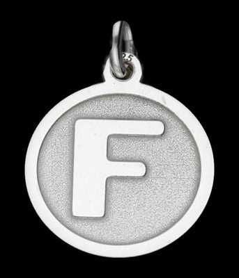 Zilveren Letter F rond mat-glans ketting hanger