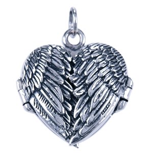 Zilveren Medaillon hart hanger - Vleugels voorraad - zilverenhangers